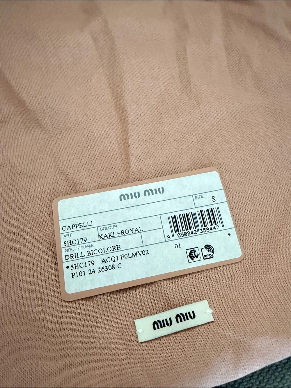 Miu Miu Beige and Navy Two-Tone Logo Baseball Cap